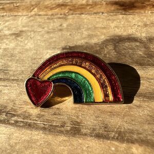 Vintage 1980's Rainbow‎ with Heart Enamel Pin Brooch Pride LGBTQ